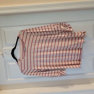 Chicos tan and fushia  3/4 sleeve with ruffle top medium